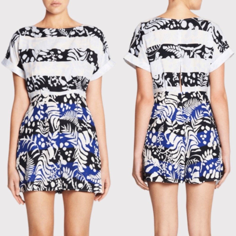 Mara Hoffman Verbena Cuff Romper White & Blue